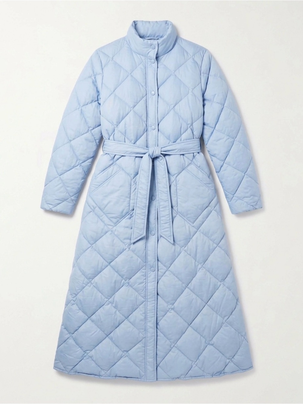 Eddie Bauer Light Blue Quilted Maxi Robe Coat with Belt - Size Medium